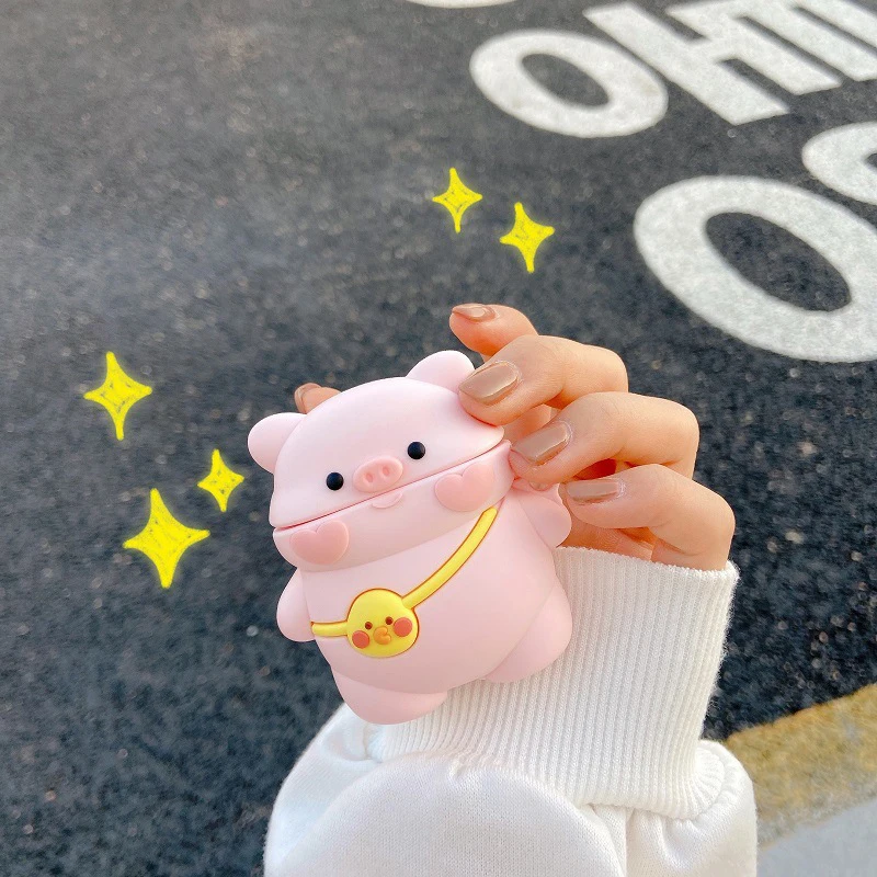 

Amusing Cute Cartoon Pink Pig Earphone Case For Iphone AirPods 1st or 2nd or 3nd Gen Clear Soft Protective Headphone Cover