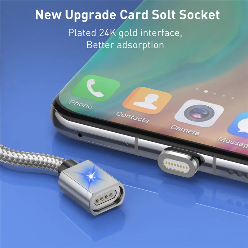 Магнитный USB-кабель USLION кабель Micro-Type C для телефона светодиодный быстрой зарядки