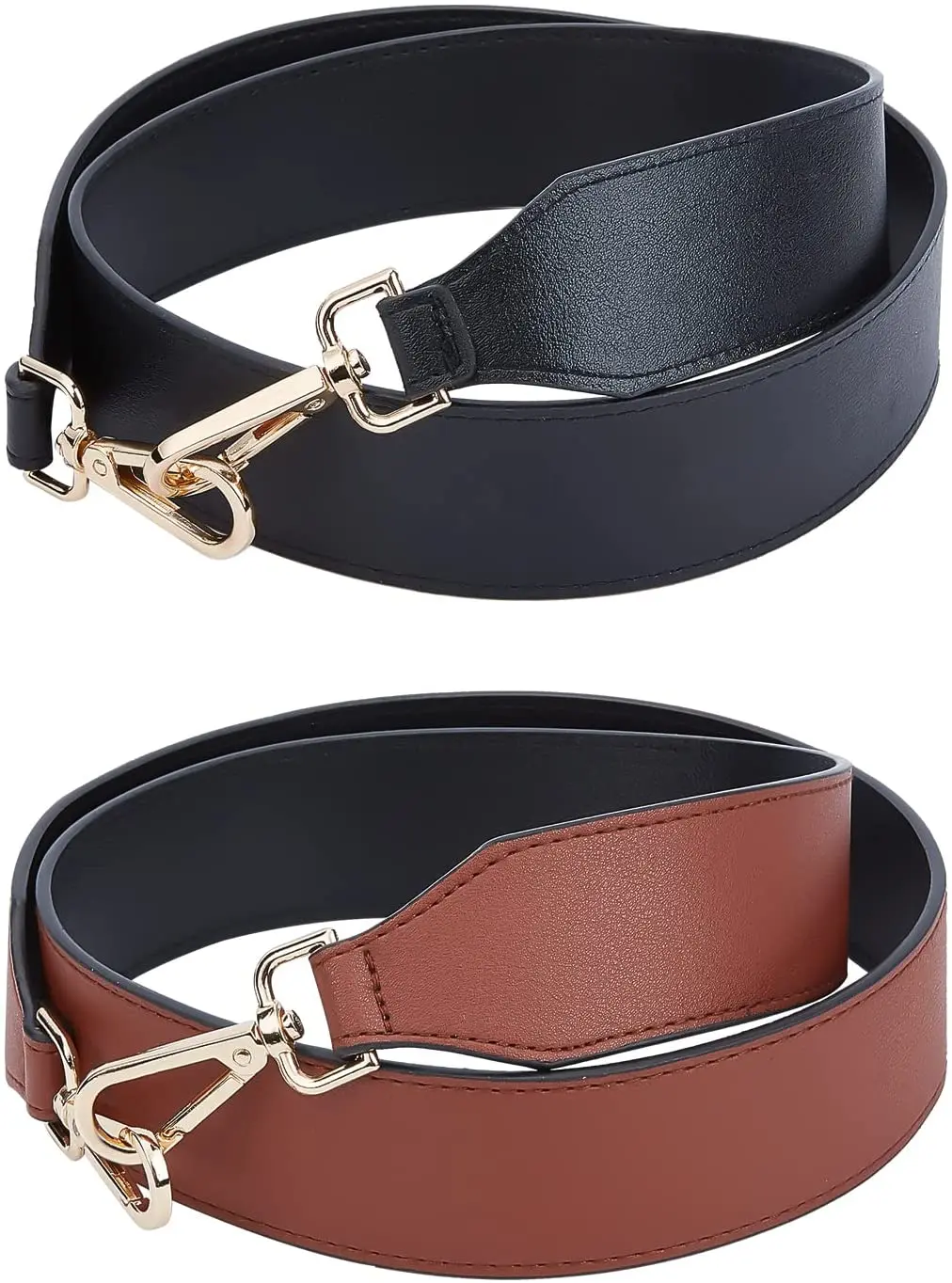 

2 Colors Purse Strap Replacement 50 inch PU Leather Shoulder Bag Strap Handbag Strap with Metal Swivel Hooks (Black+ Brown)