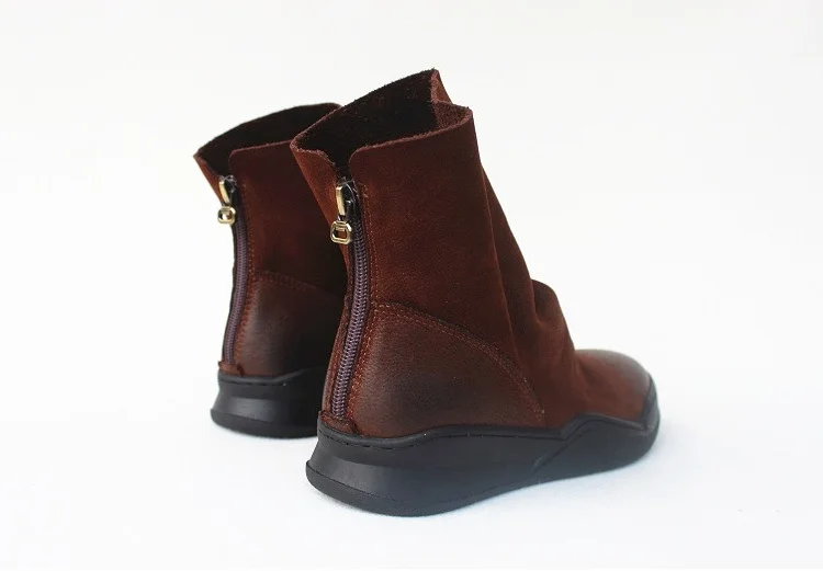 Careaymade-Genuine Leather Thick-soled Women's Shoes Round-toed Original Handmade Single boots Flat-soled Retro Leisure boots