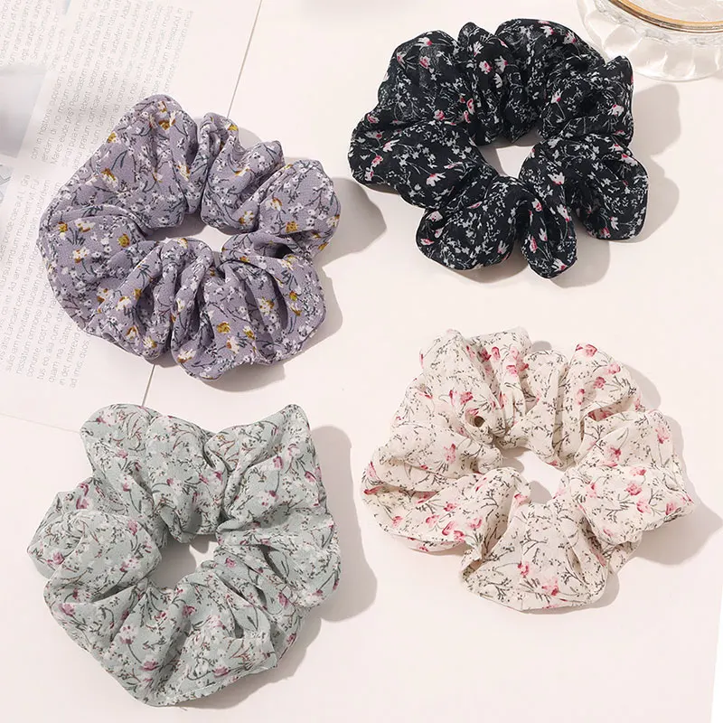 

Women Ponytail Holder Floral Scrunchies Soft Flower Print Hair Rope Elastic Hair Rubber Band Chiffon Sweet Hair Accessories