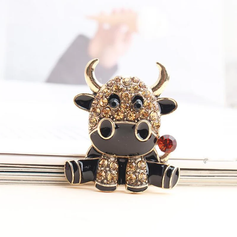 Стразы милые эмалью с изображением коровы броши для женщин китайский быка модные