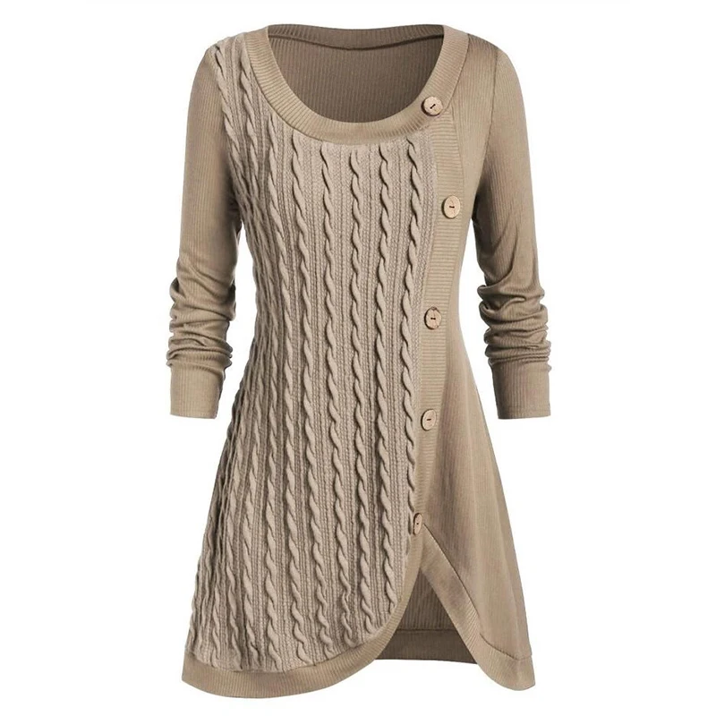 Winter Sweater Women Long Sleeve Pullover Harajuku O-neck Knitted Button Womens Sweaters SJ5291R | Женская одежда
