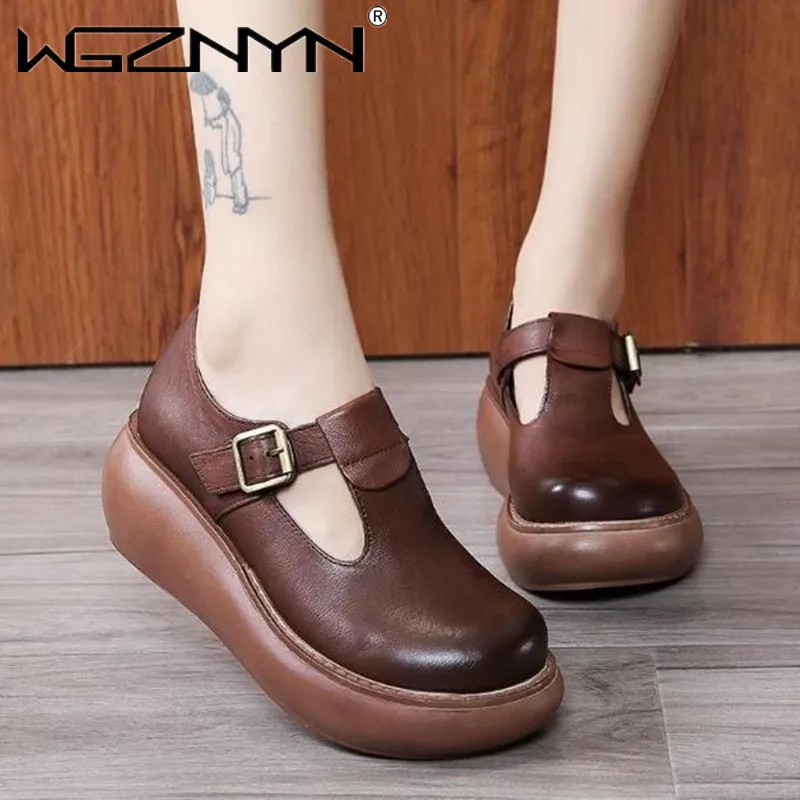 

New Women Sandals Retro 2021 Summer Women Sandals Genuine PU Leather Platform Wedge Casual Footwear White Shoes for Women