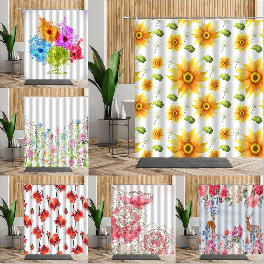 

Шторы для душа летние с цветами, водонепроницаемые занавески для ванной комнаты, с 3D принтом золотистого, оранжевого подсолнуха, несколько ...