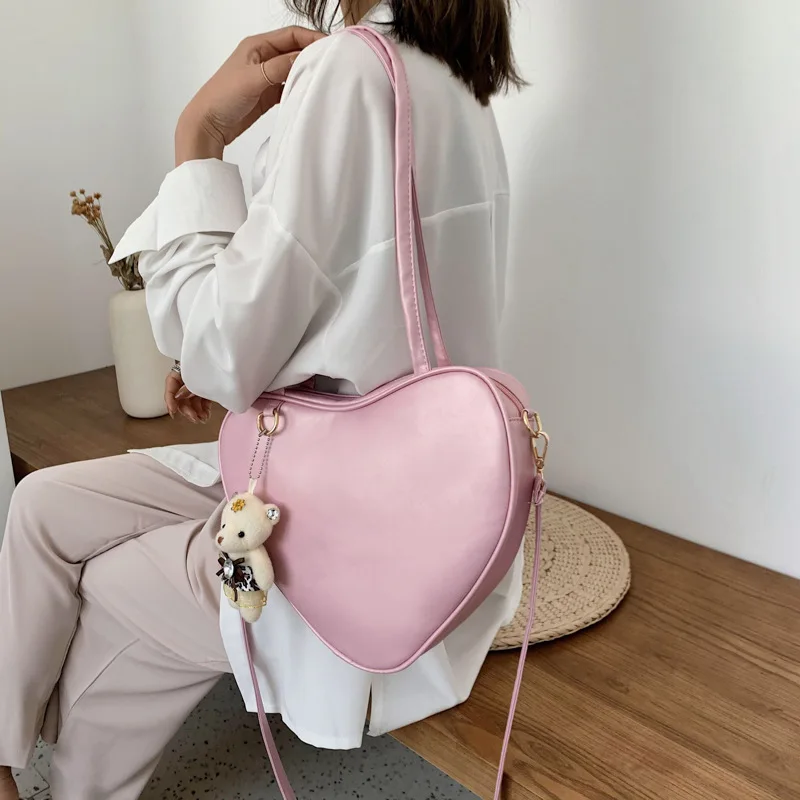 

Western Style Japanese Love Girls' Pink Heart Bag Trendy One-Shoulder Bag Messenger Bag Women's Bag