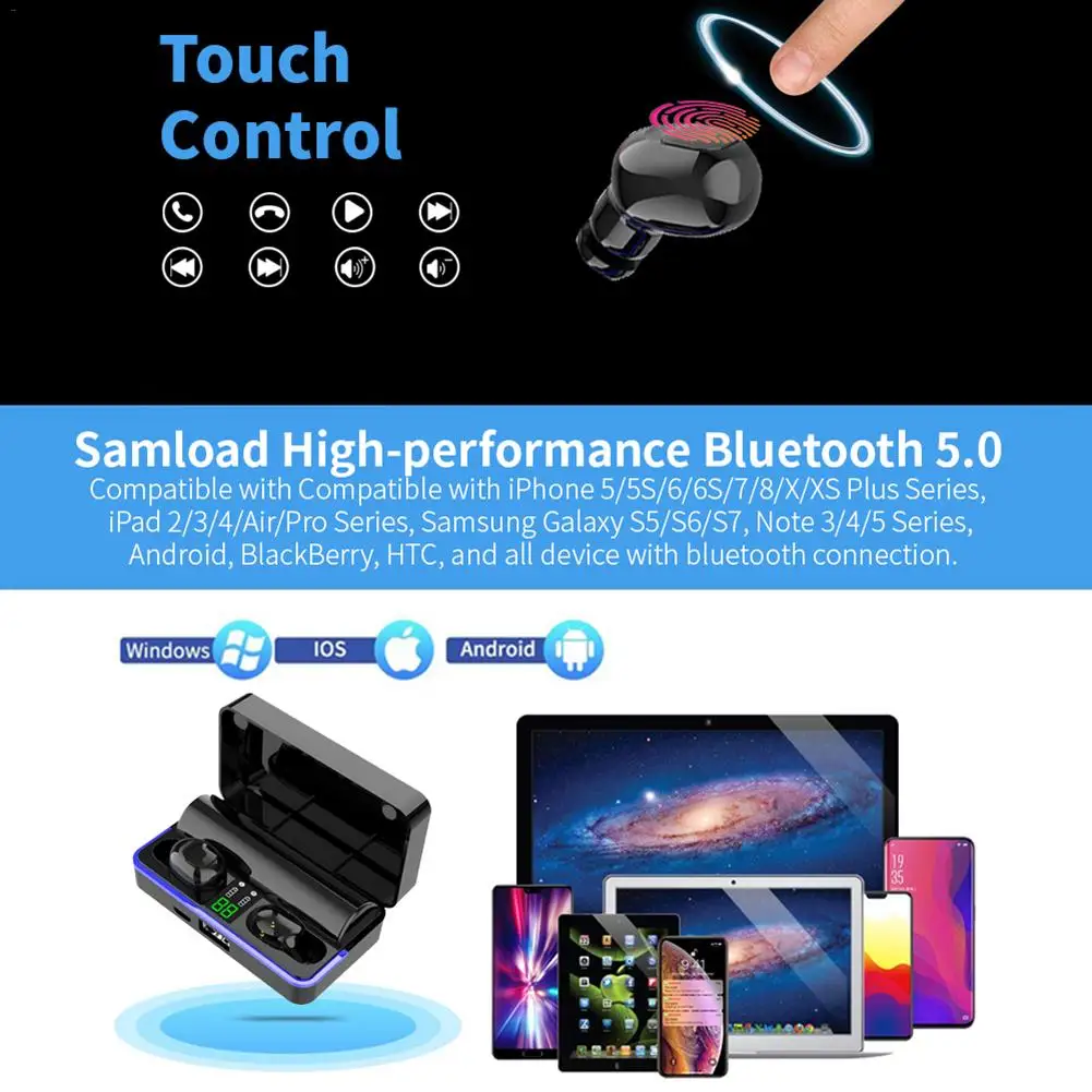 W12 TWS Wireless Bluetooth Headset In-ear Earphone With Digital Display 2600 MAh Power Bank IPX6 Waterproof Sports Headphone | Электроника