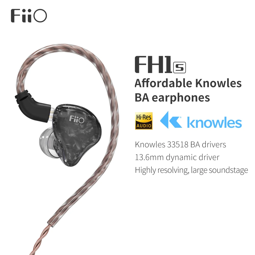 Hi fi стерео 1BA(Knowles) FiiO FH1s + 1 динамический Гибридный наушник IEM с 0 78 2 контактными