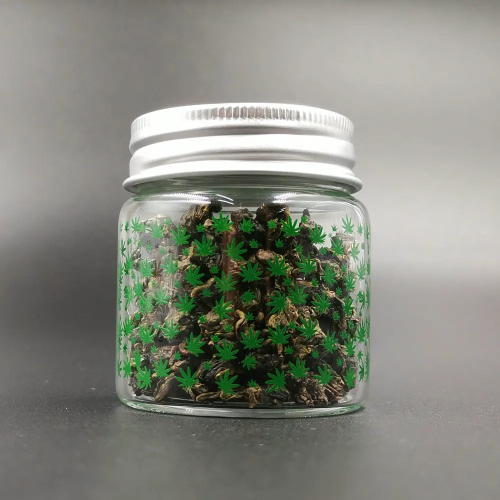 

Weed Printed Glass Small Bottle Sealed Small Jar with Lid 1pcs