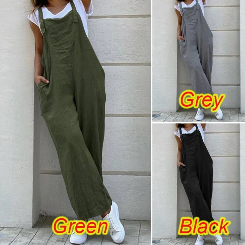 

Lugentolo Summer Overalls for Women Cotton Linen Solid Color High Waist Pockets Casual Plus Size Woman Pants