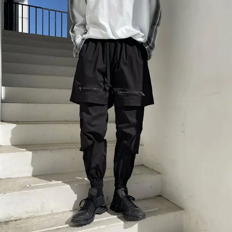 Брюки мужские черные в готическом стиле Джоггеры панк рейва готика Techwear Осенние