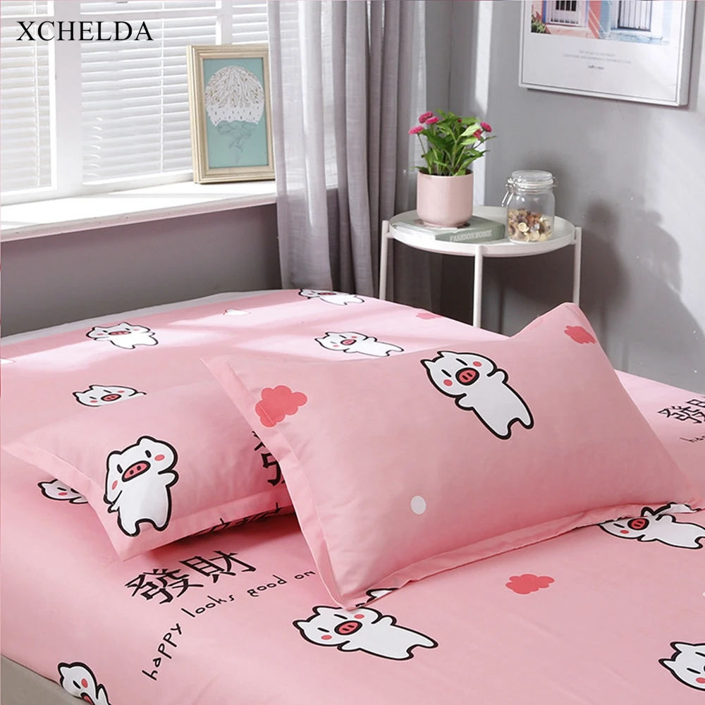 Duvet Cover Set Double Queen King Pink Kawaii Pig Bedspread Adult Single Bed sheet Pillowcases Bedding set Family | Дом и сад