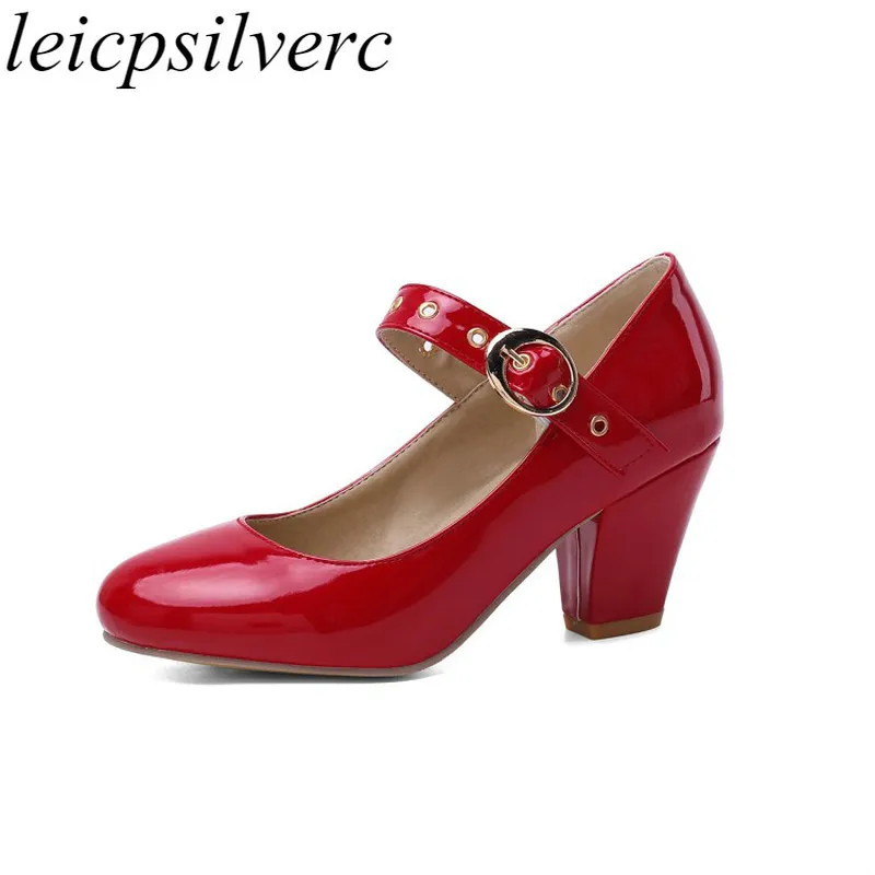 Женские туфли лодочки на высоком каблуке Весна Осень с круглым носком толстом