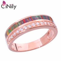 cinily created orange fire opal cubic zirconia rose gold color wholesale for women jewelry christmas gift ring size 6 9 oj9246