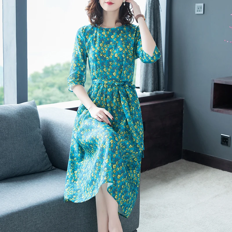 Summer 2020 Elegant Women Beach Floral Dress Midi Boho Adies Dresses Party Green Vestidos Mujer A07050 KJ4262 | Женская одежда