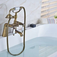 antique bronze bathtub faucet brass bath shower faucet with hand shower spray deck mounted 2 handle hot and cold water mixer tap