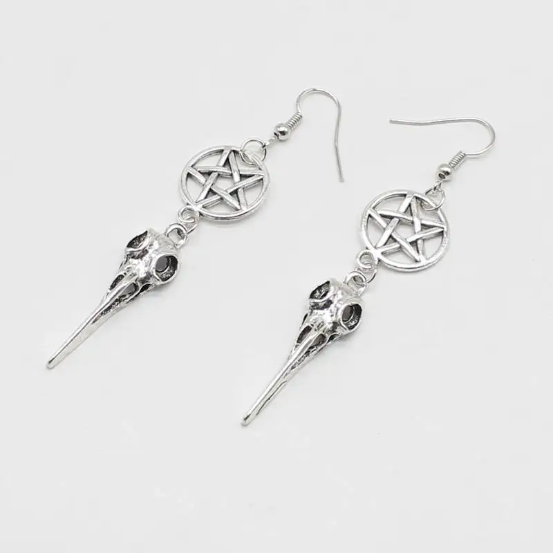 Новые серьги в виде птичьего черепа длинные готическом стиле пятиконечной