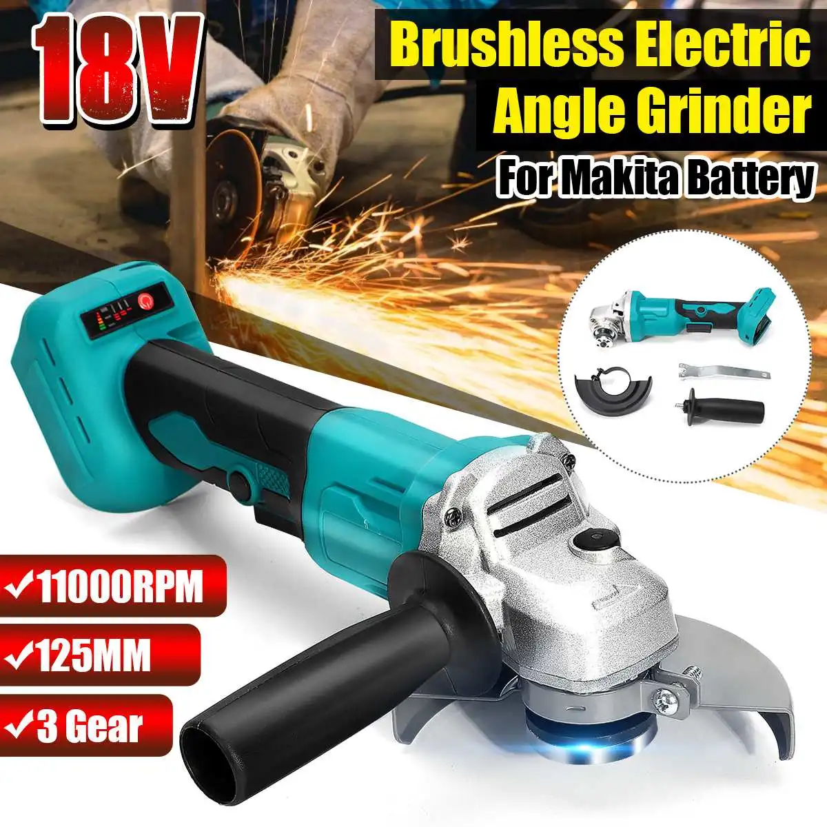 

BLMIATKO 125mm 100mm Brushless Electric Angle Grinder Polisher Cordless Woodworking Grinding Power Tools For Makita 18V Battery