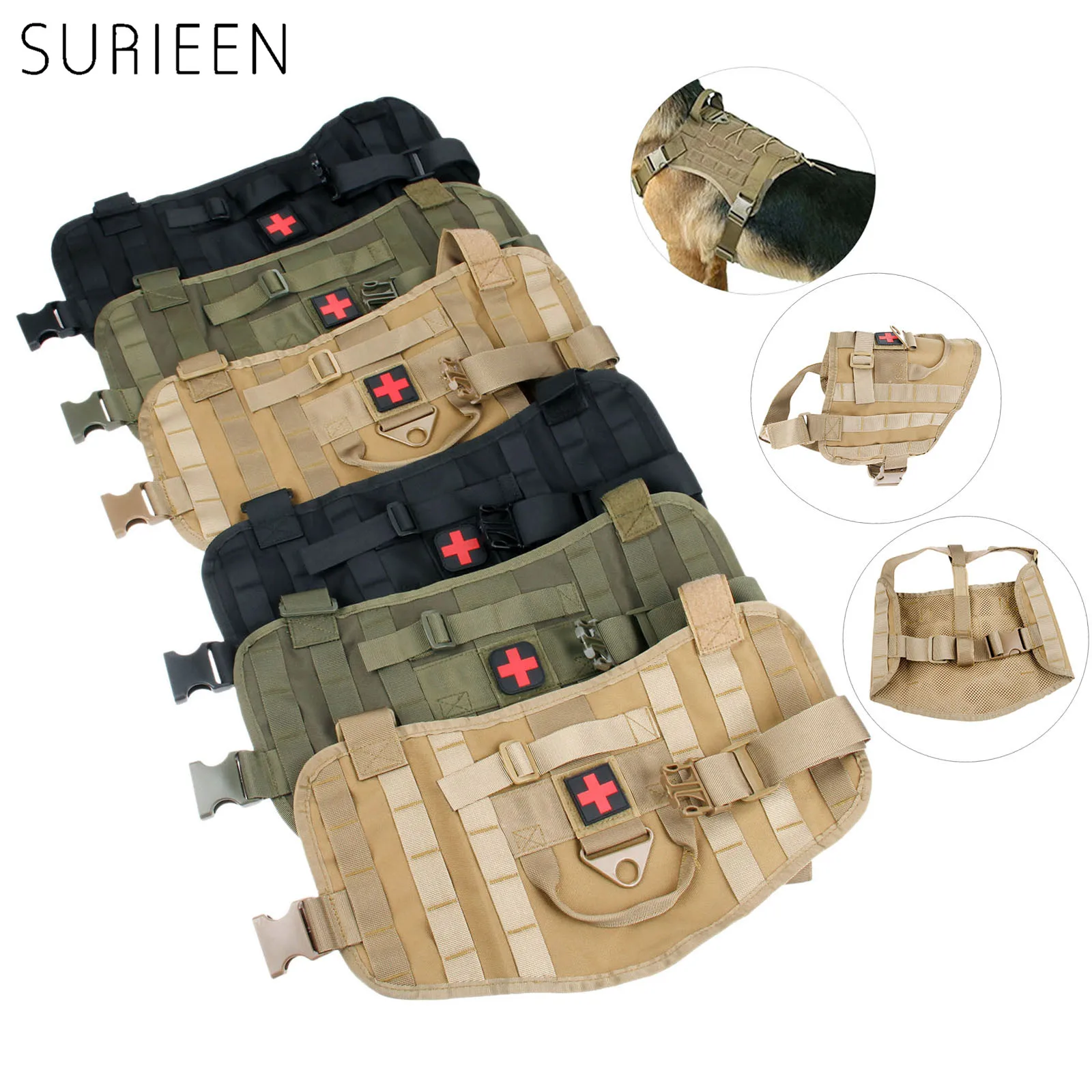 SURIEEN тактический жилет для собак Molle для прогулок на открытом воздухе, походов, охоты, водостойкий тренировочный жилет для собак