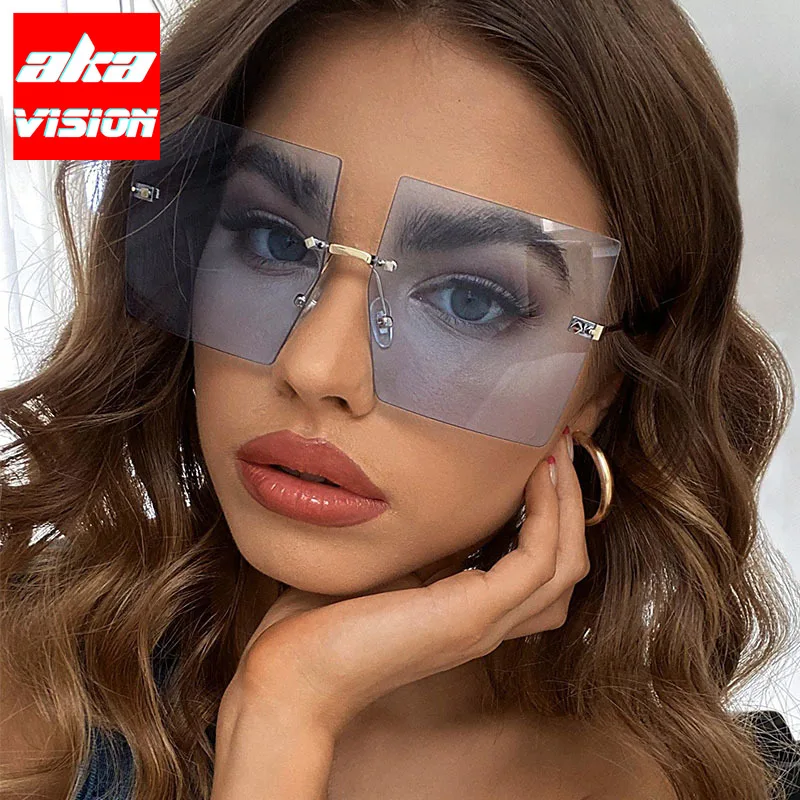 

AKA VISION 2022 Vintage Rimless Sunglasses Women Square Eyewear for Women/Men Brand Designer Metal Glasses Ladies Gafas De Sol