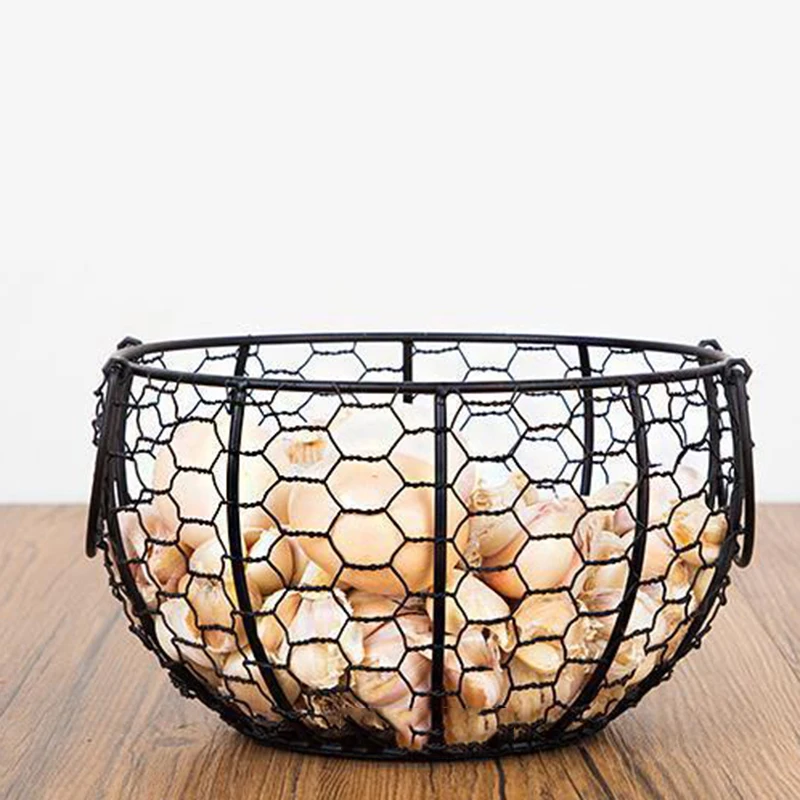 

Wire Basket with Ceramic Hen Cover Fruit Basket Egg Rack Decoration Kitchen Household Goods Storage Basket