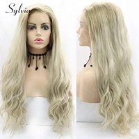 ash blonde synthetic 13x3 lace front wig grey gray colored heat resistant cosplay lolita wigs for women full frontal pre plucked