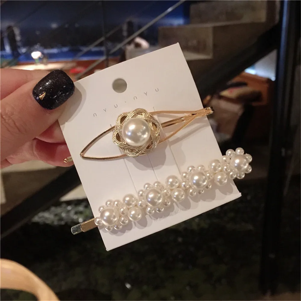 

1SET Korea Fashion Imitiation Pearl Hair Clips for Women Metal Gold Color Star Smile Face Hairpins Hair Accessories