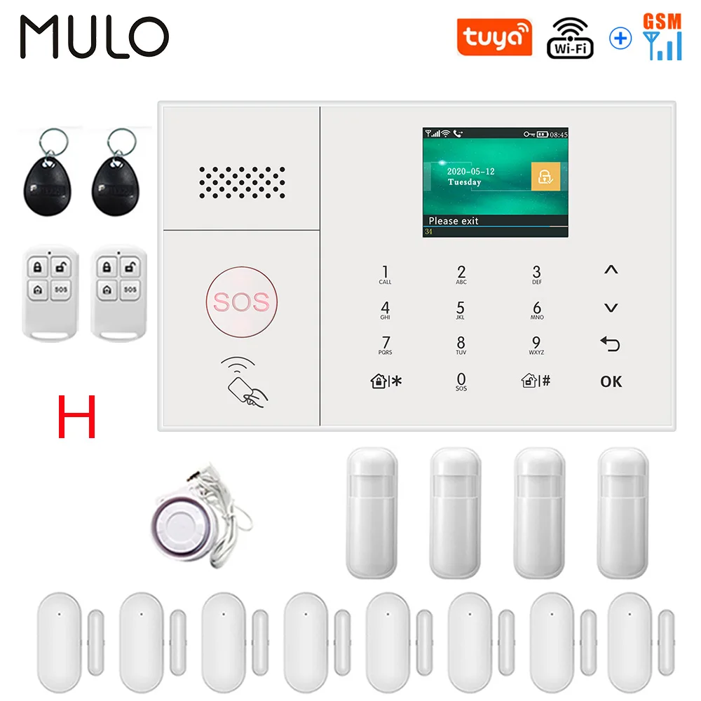 MULO GSM WIFI Security Alarm System for Home and Business Tuya Smart Life APP Control with PIR and Window Sensor Alarm Host