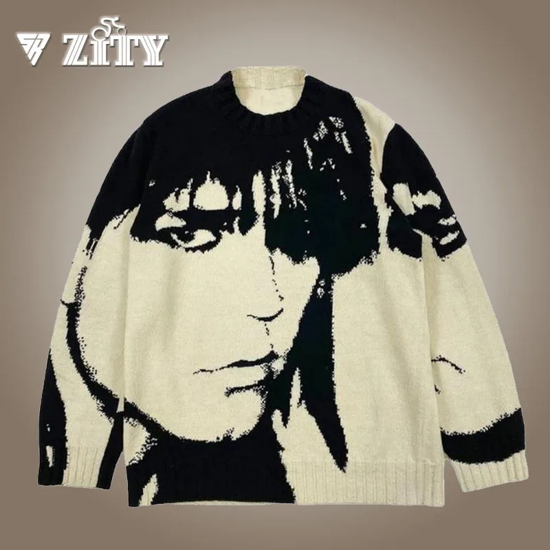 

Свитер Харадзюку Мужская Уличная одежда, винтажный трикотажный свитер в японском стиле с аниме, Мужская Осенняя повседневная трикотажная о...