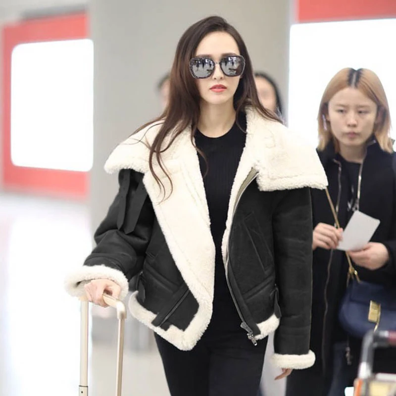 Новинка 2020 Женская куртка-бомбер из натуральной овечьей кожи с мехом ягненка