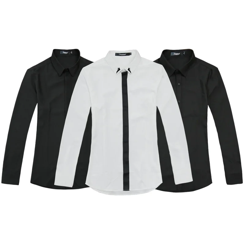 Men's Solid Color Shirt Classic Slim Fit Casual Shirt White Black Traditional Business Shirt