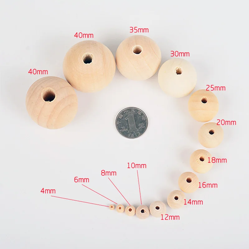 Mordedor de madera masticables, cuentas redondas de 10-20mm, ecol&oacute;gico, cuentas de haya sin terminar, accesorios de joyer&iacute;a artesanal, 500 Uds.-3