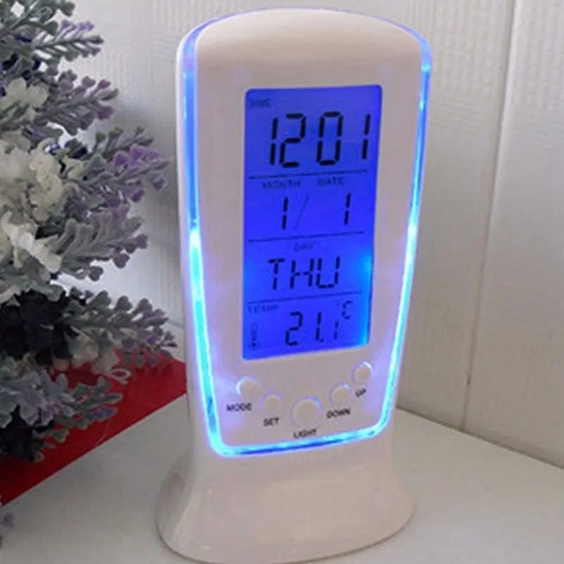New LED digital LCD alarm clock with calendar thermometer mini luminous music mute lazy blue backlit electronic | Дом и сад