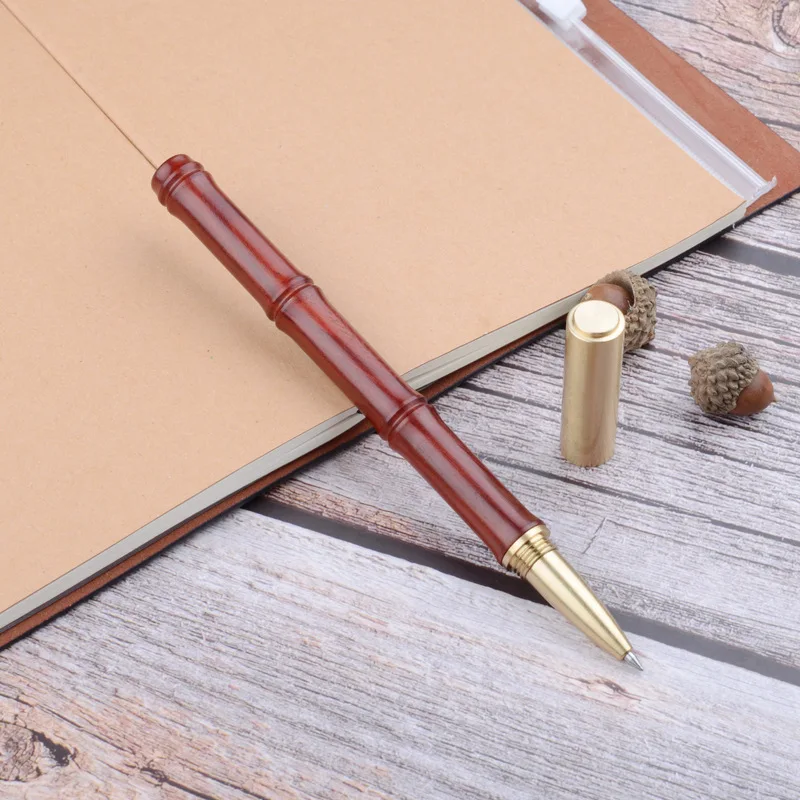 Ручка шариковая деревянная + латунная с бамбуковым узелком |