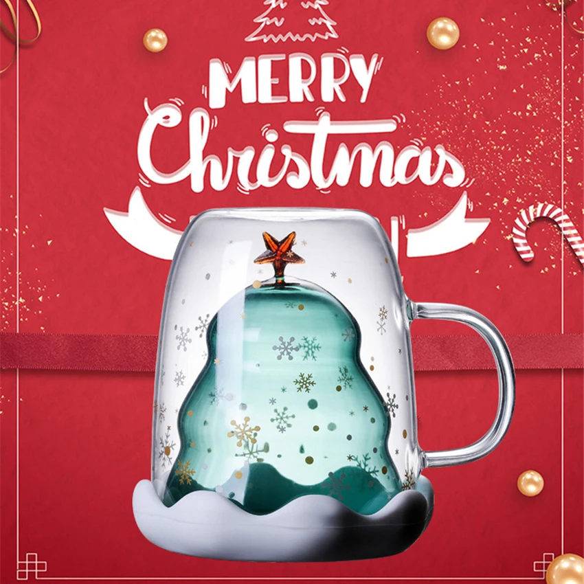 Креативное 3D прозрачное двойное стекло с защитой от ожогов Рождественская елка