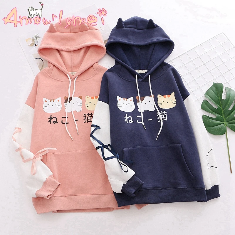 Японские хлопковые толстовки в стиле Харадзюку С мультяшным принтом