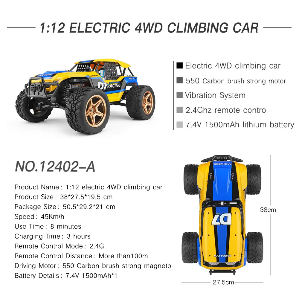 Wltoys 12402 A D7 1/12 Радиоуправляемый автомобиль 4WD 550 мотор пустынный Багги гусеничный 45