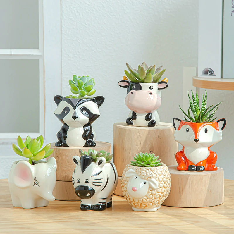 Cute Animal Flower Pot Planter Indoor Ceramic Vase Desktop Ornaments Home Decor Garden Decoration Succulent Plant Pot