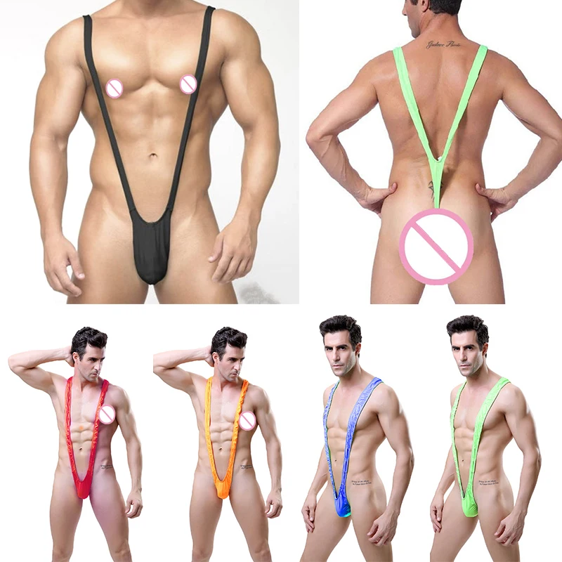 

Sexy Men's Erotic Underwear Red Blue Black Green Leopard V-shaped Jumpsuit Borat Mankini Thong Underwear Lingerie Fancy Panties