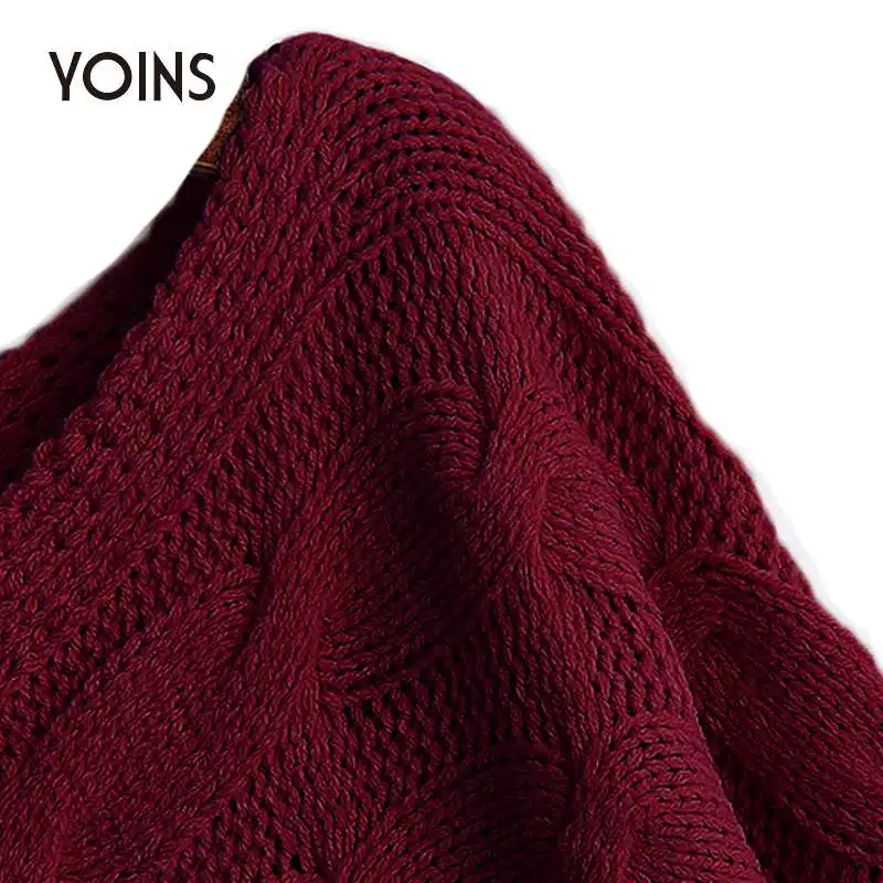 YOINS 2020 осенне-зимний свитер бордового цвета облегающий подол с открытыми плечами