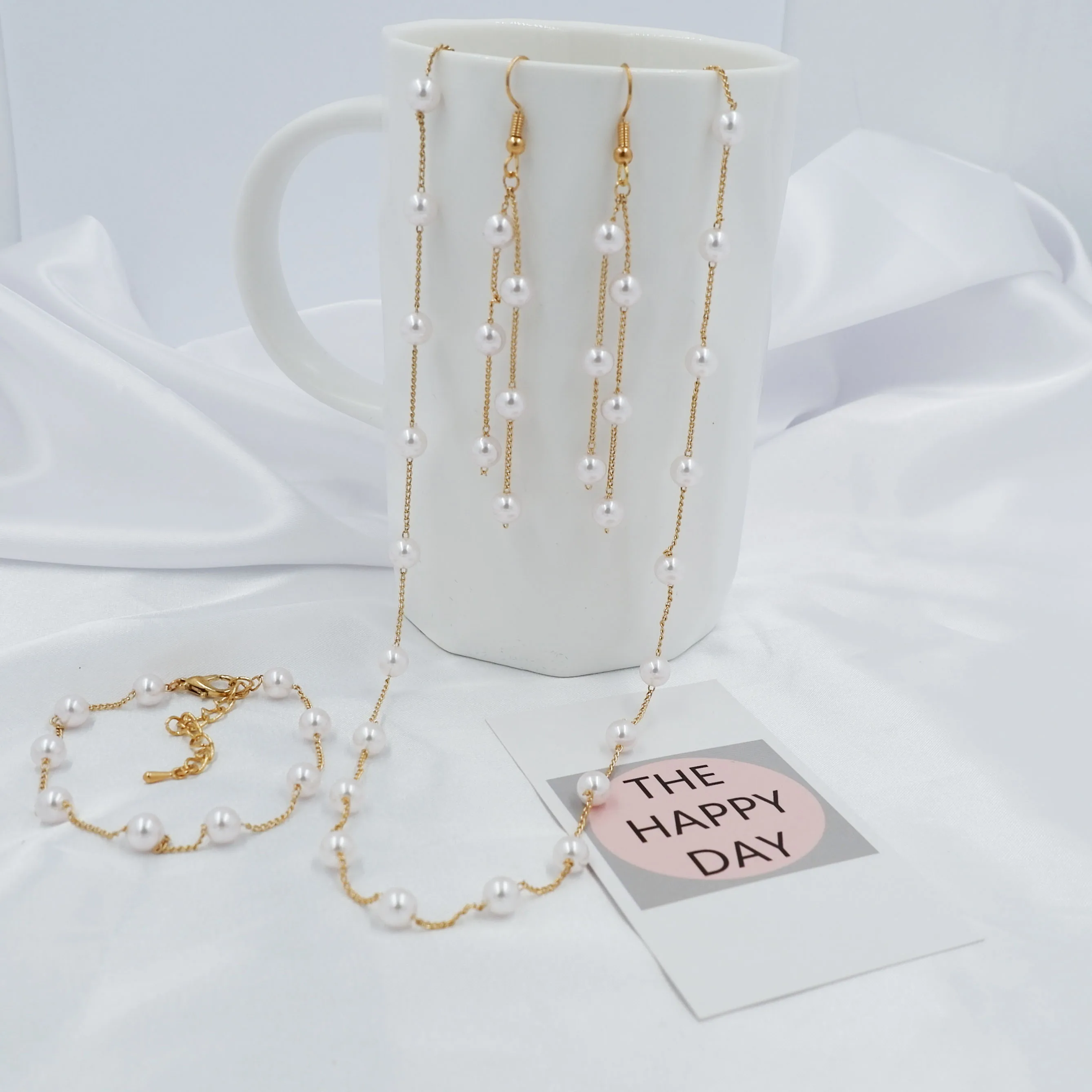 Колье и серьги женские с жемчужной цепочкой в Корейском стиле | Украшения