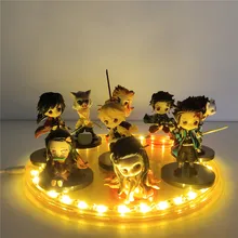Demon Slayer DIY Led Anime Figure Tanjirou Nezuko Zenitsu Inosuke Giyuu Rengoku Action Kimetsu no Yaiba Base Figma Toys 9pcs/set