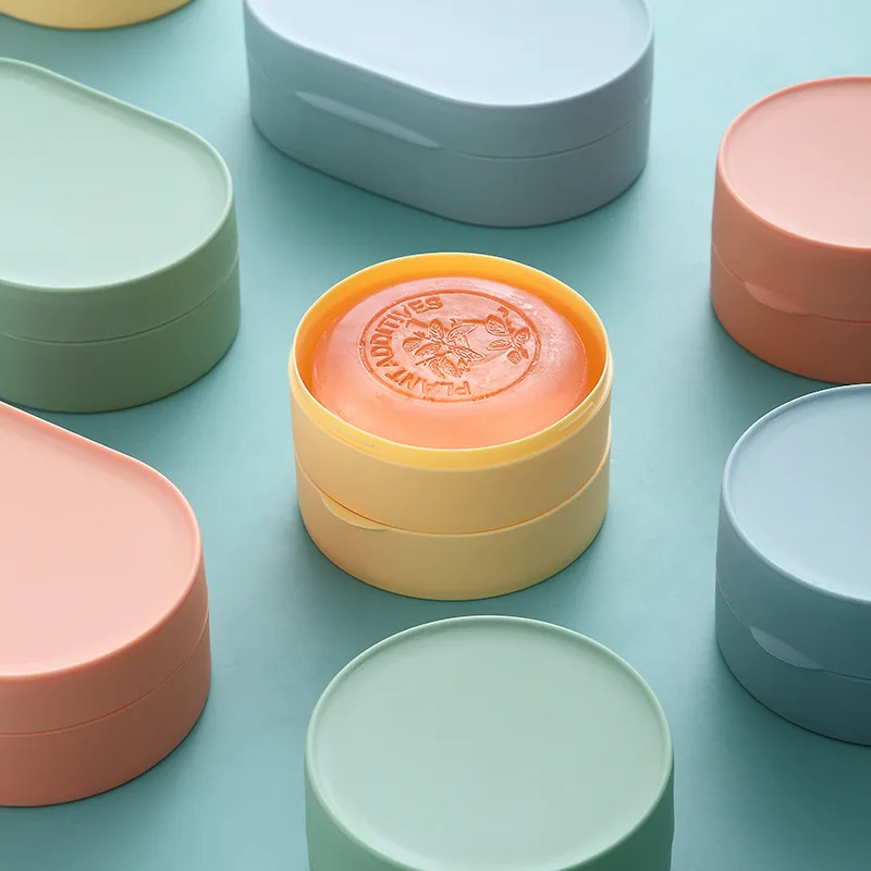 

Round Bathroom Soap Dish With Lid Portable Soap Dish Waterproof Household Countertop Soap Dish Tray Drain Rack Bathroom Gadgets