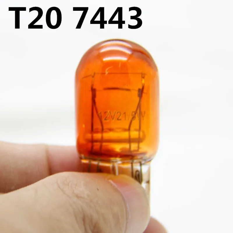 10 шт., галогенные лампы T20 7440 7443 21/5 Вт из янтарного стекла 10 шт., галогенные лампы T20 7440 7443 21/5 Вт из янтарного стекла