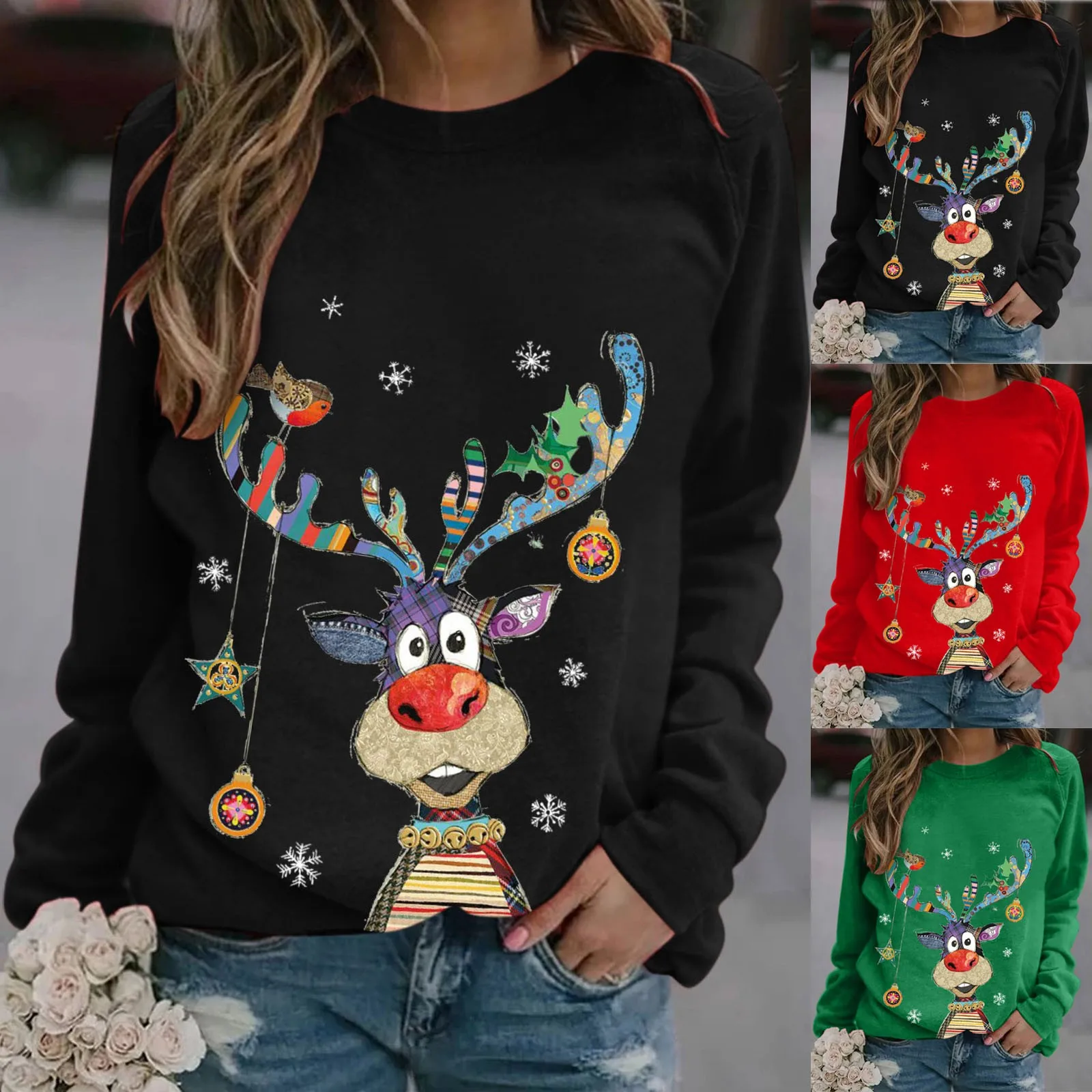 

Winter Christmas Women Sweater Print Long Sleeve Sweatshirt O-Neck Cardigan Jumper Tops Christmas