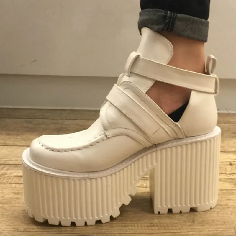 

PRETO BRANCO 2021 Women's Boot Shoes Belt Buckle Zipper Waterproof Platform 8cm High Boots Ankle Boots Round Toe JXQ