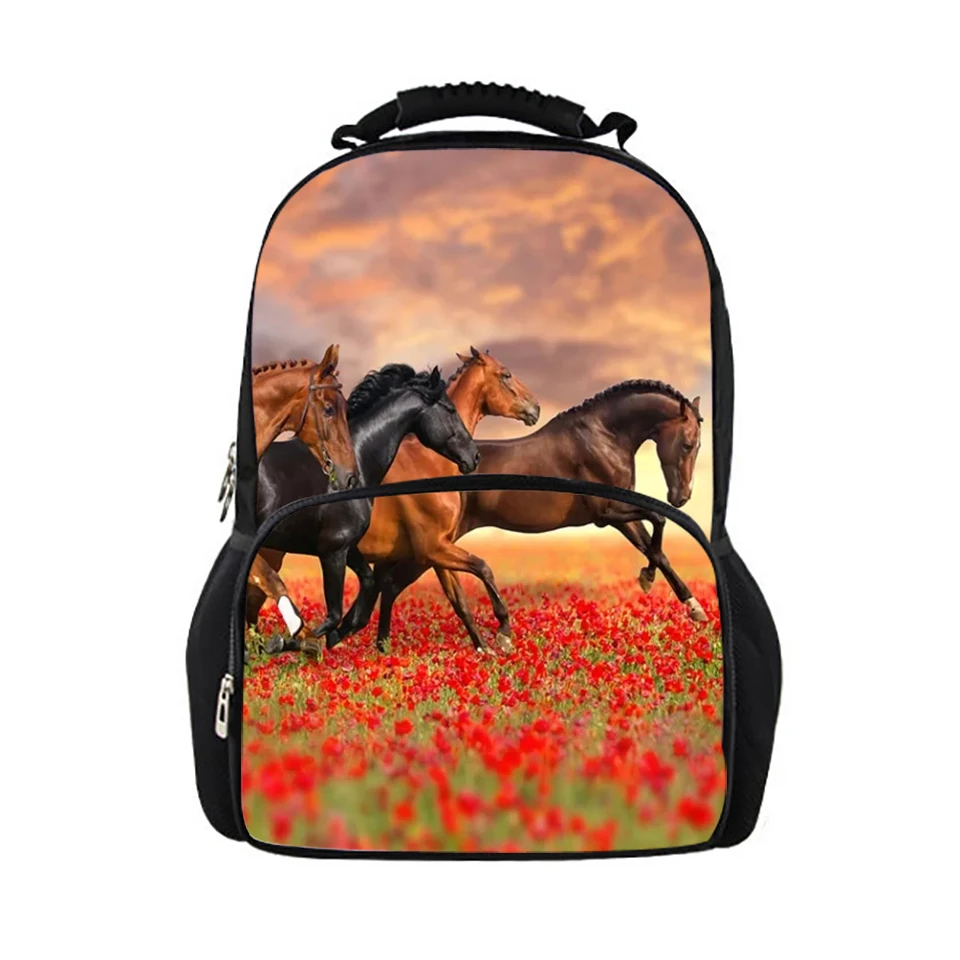 HaoYun Children's Backpacks Flower Horses Prints Pattern Kids School Book Bags Kawaii Animal Teenagers Girls Large Backpack
