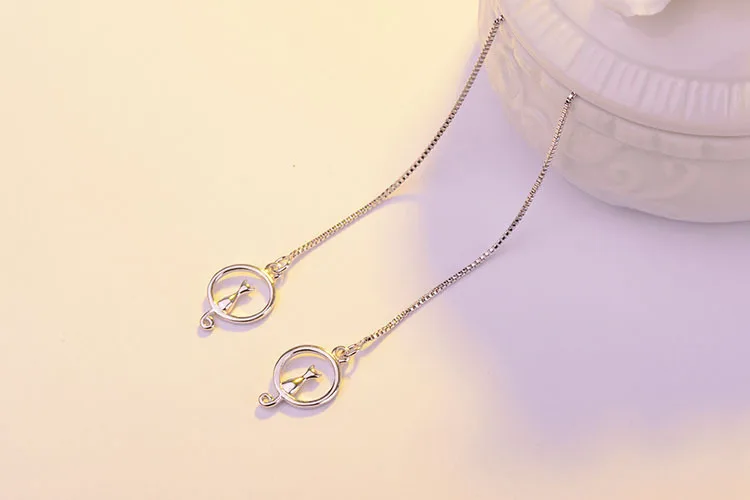 Женские серьги-кисточки из стерлингового серебра 925 пробы с кулоном в виде кошки