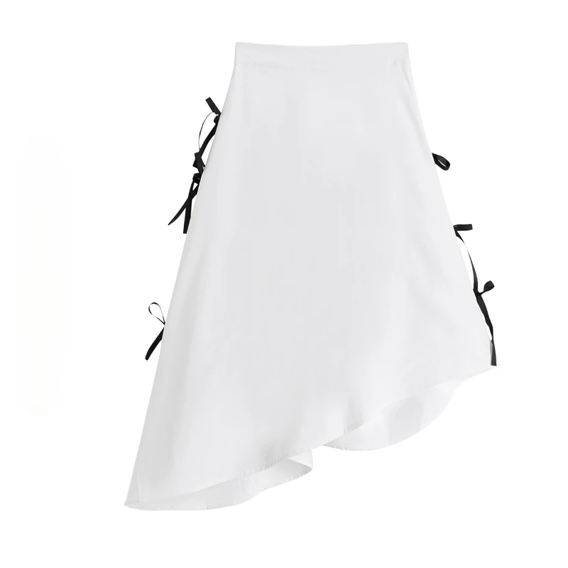 

Bow Pleated Sweet Skirt Women Irregular Design All-match High-waist Skirts Simple Solid All Match Fresh Elegant Mujer Faldas