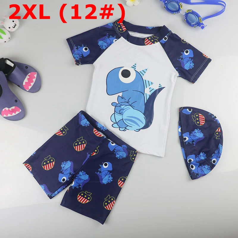 WHITE XXL Boy Baby Swimwear Dinosaur Swimming Suit for Boys Short Sleeves Toddler Kids Children's Swimwear Beach Clothes Bathing Suit 3pcs - Цвет: WHITE XXL